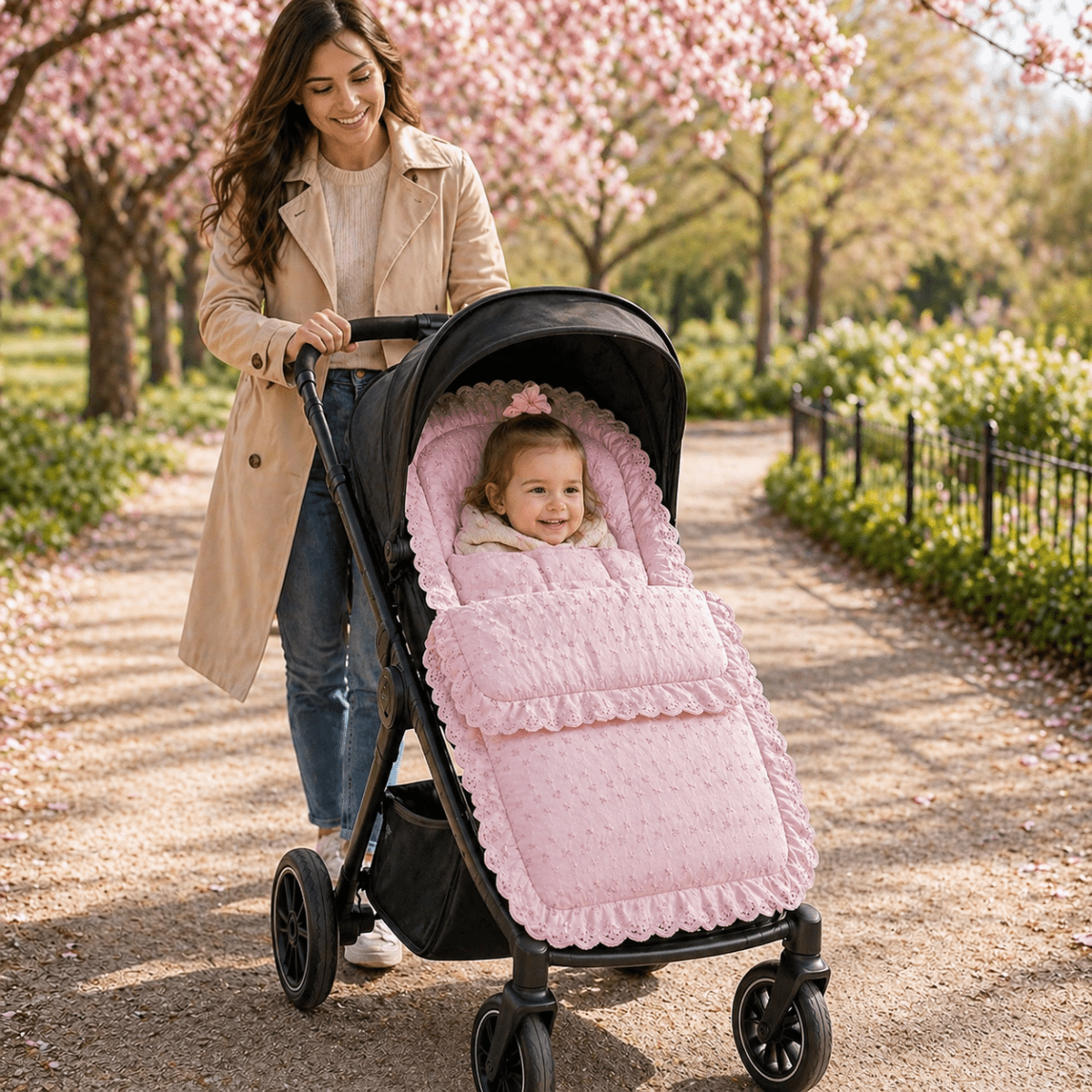 Broderie Anglaise Pushchair Footmuff – Fits All Prams & Buggies