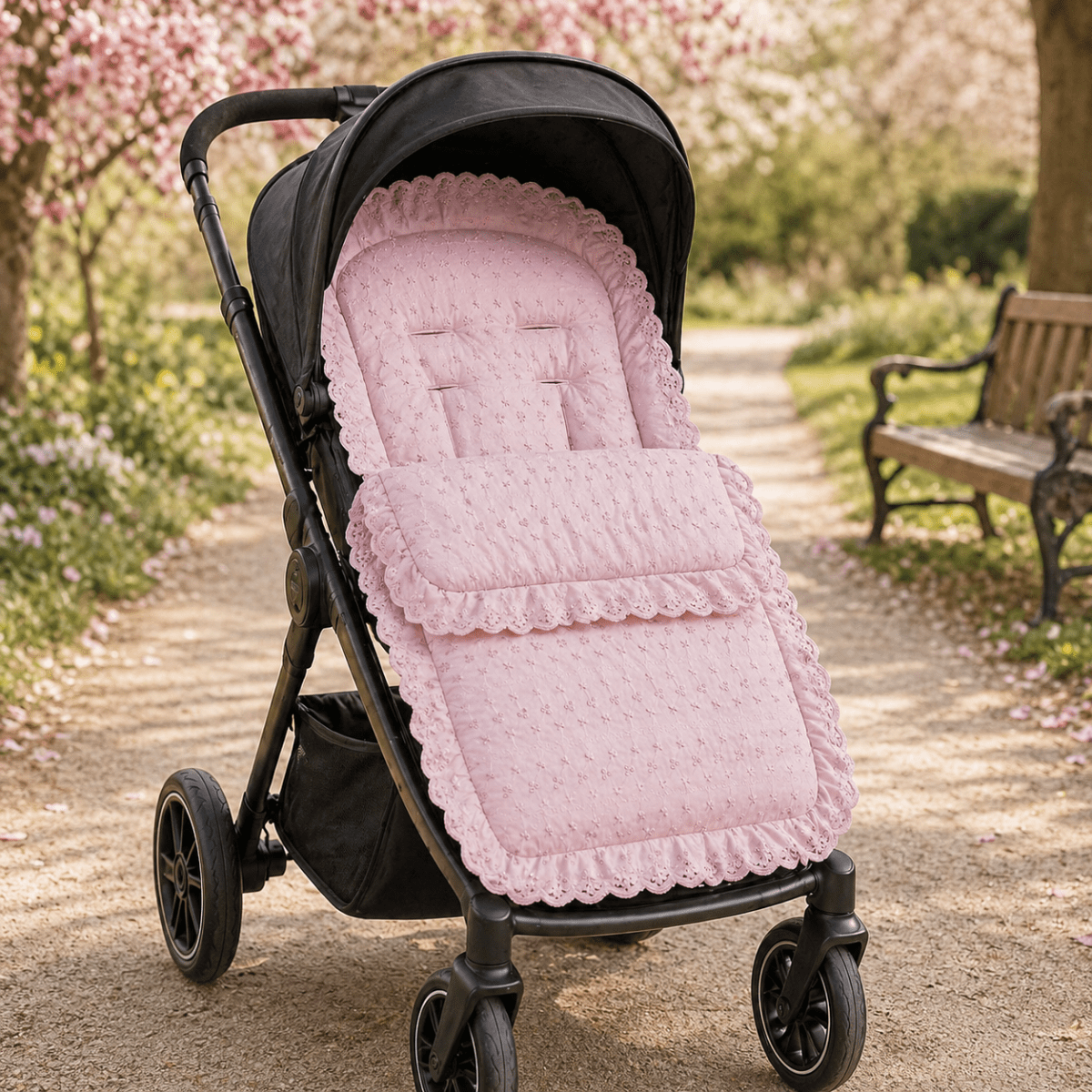 Broderie Anglaise Pushchair Footmuff – Fits All Prams & Buggies