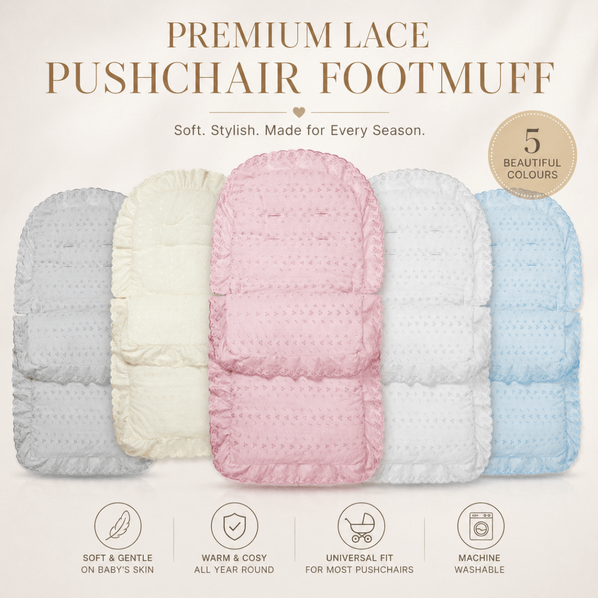 Broderie Anglaise Pushchair Footmuff – Fits All Prams & Buggies