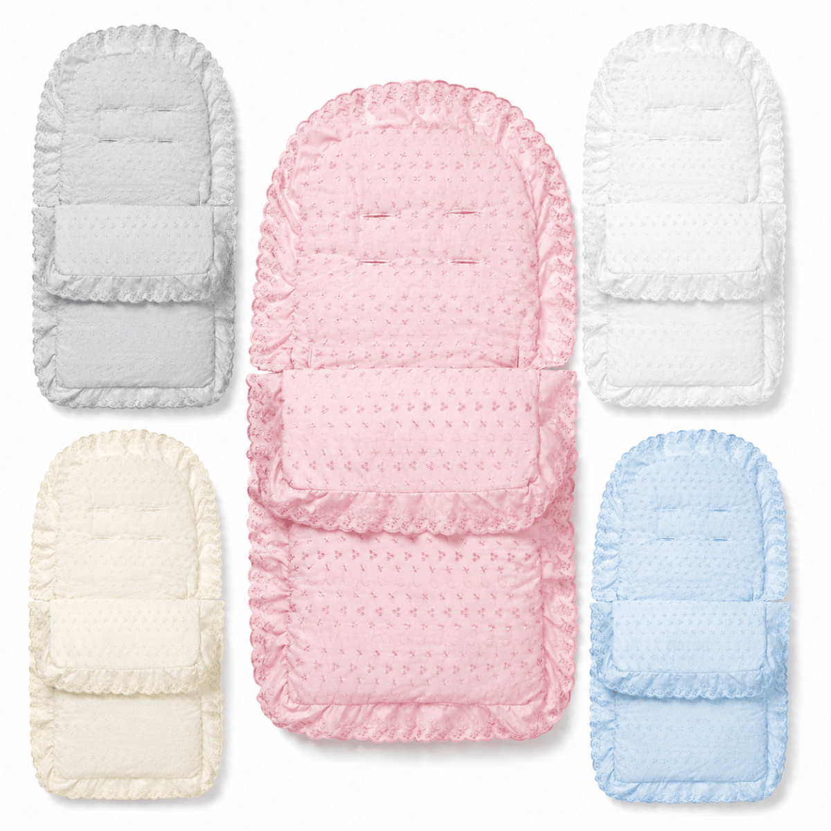 Broderie Anglaise Pushchair Footmuff – Fits All Prams & Buggies