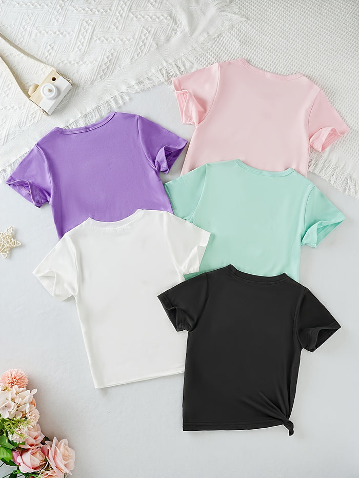5-Pack Girls' "Mama & Big Sister" Print T-Shirts, Casual Summer Tees, image 2