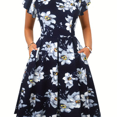 Chic Houndstooth Ruffle Sleeve Dress – Classic & Flattering