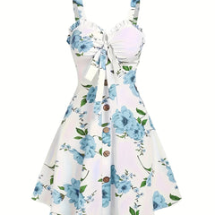 Elegant Floral V-Neck Cami Dress – Sleeveless & Flared