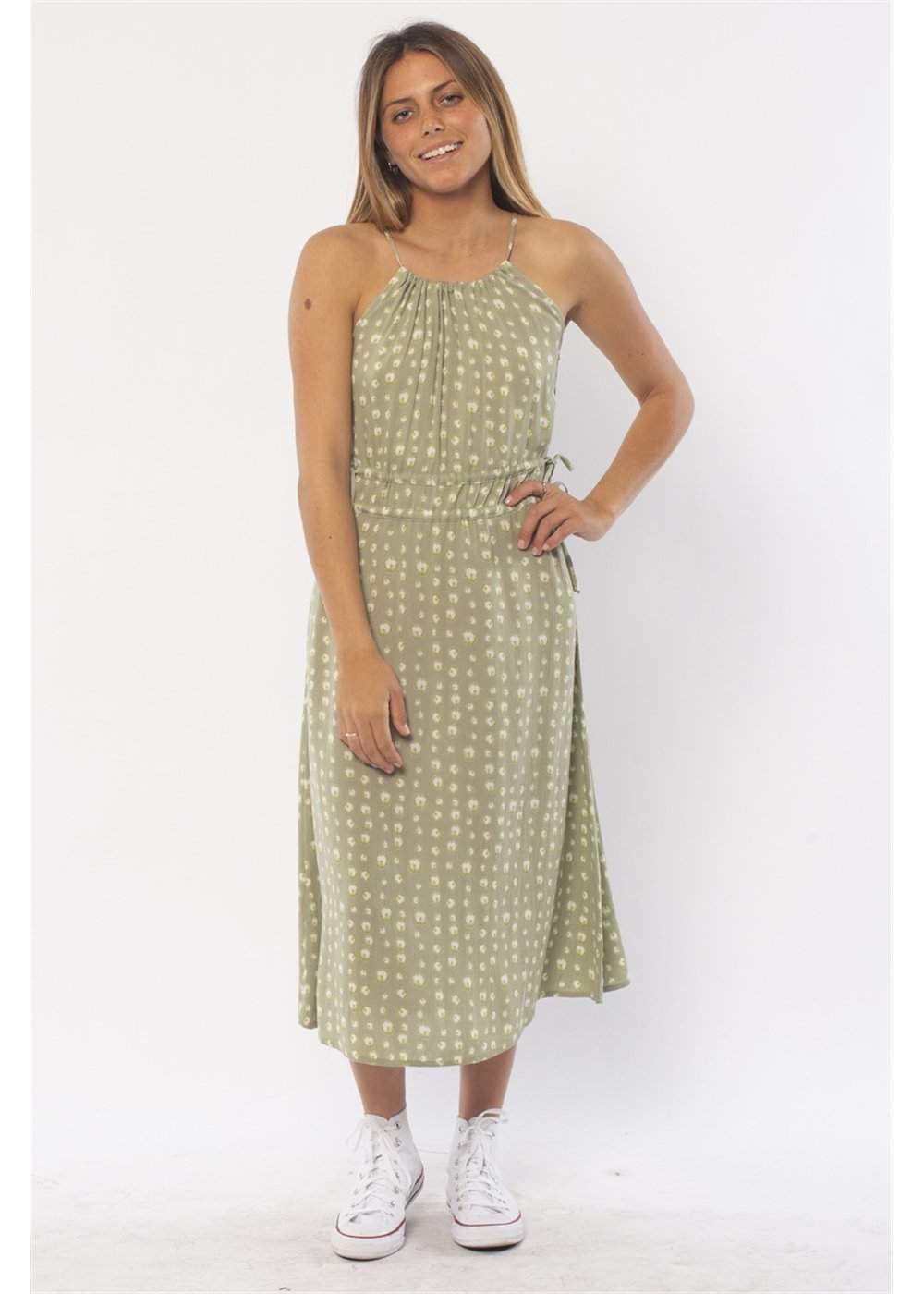 Cape Cod Halter Midi Dress with Neck and Waist Ties