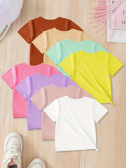 8-Pack Girls' Summer T-Shirts – Soft Knit Crew Neck Tees