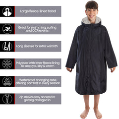 Changing Robe Kids' Unisex Hooded Coat Black Grey Windproof