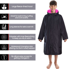 Changing Robe Kids' Unisex Hooded Coat Black Pink Windproof Winter