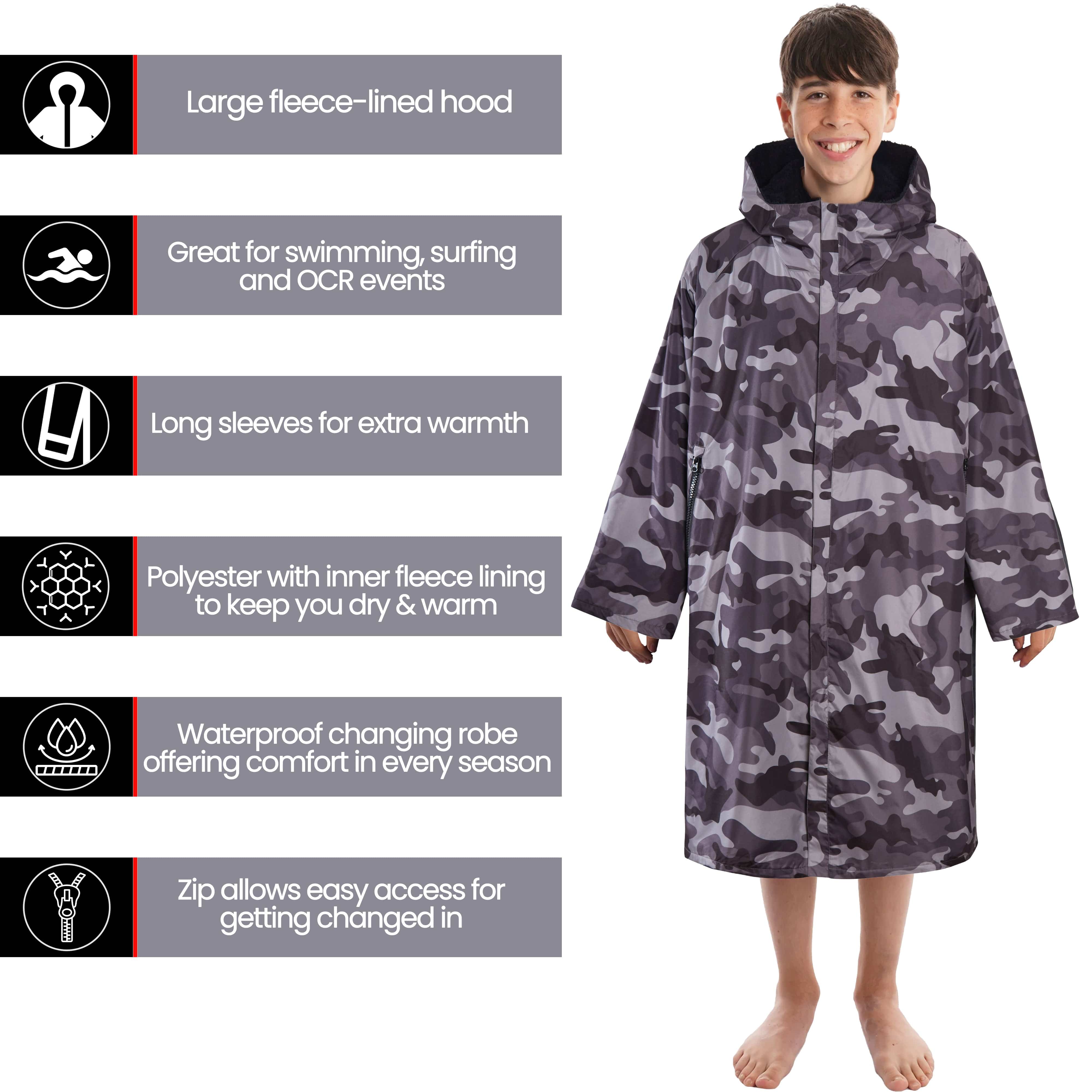 Changing Robe Kids' Unisex Hooded Coat Camouflage Black Windproof