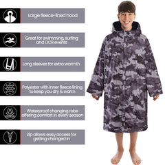 Changing Robe Kids' Unisex Hooded Coat Camouflage Black Windproof