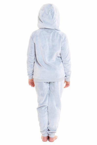 Cuddly Raccoon Fleece Hooded Pyjama Set For Women's And Girls' Sherpa Lined