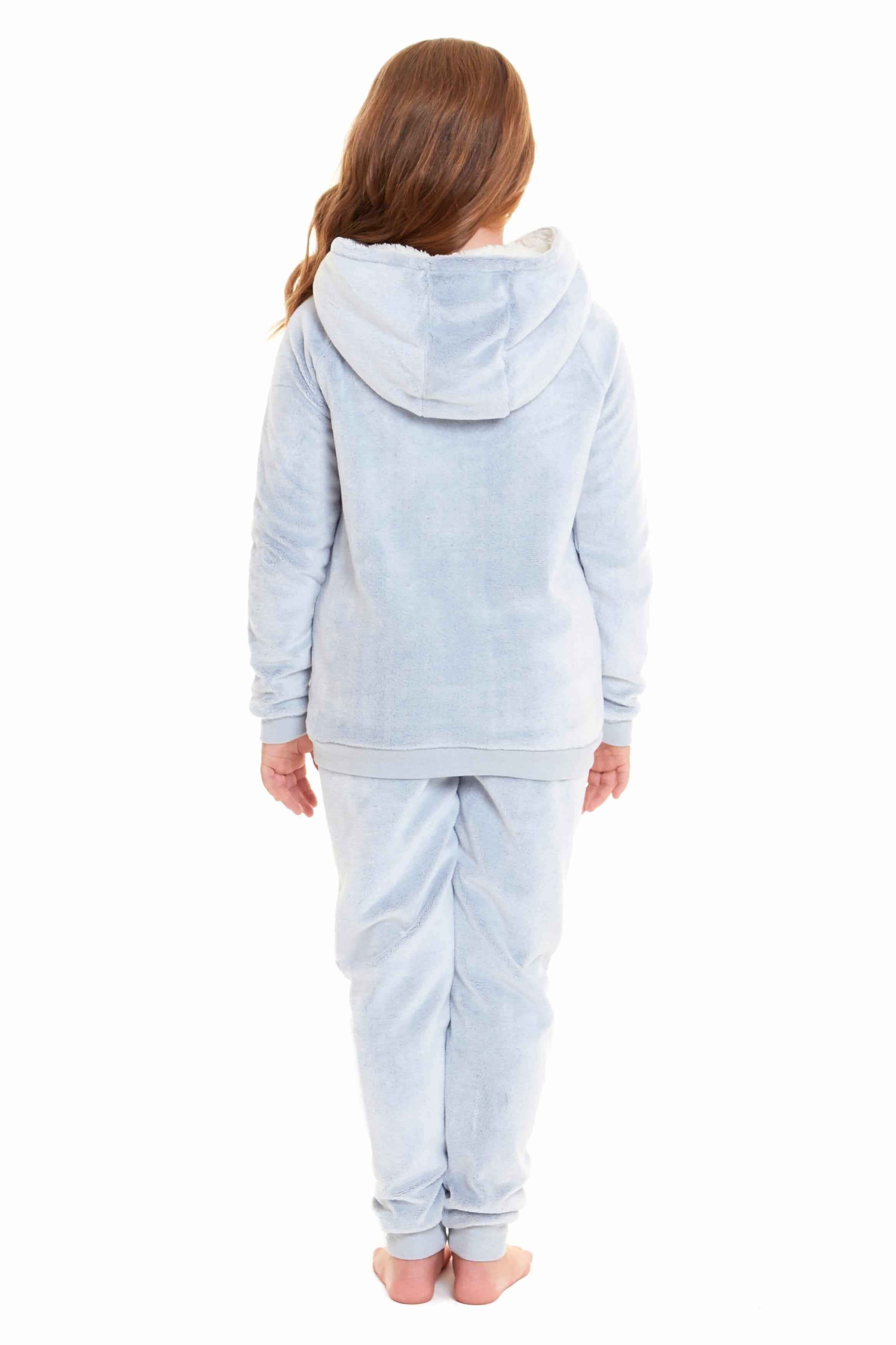 Cuddly Raccoon Fleece Hooded Pyjama Set For Women's And Girls' Sherpa Lined