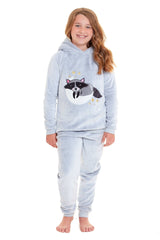 Cuddly Raccoon Fleece Hooded Pyjama Set For Women's And Girls' Sherpa Lined