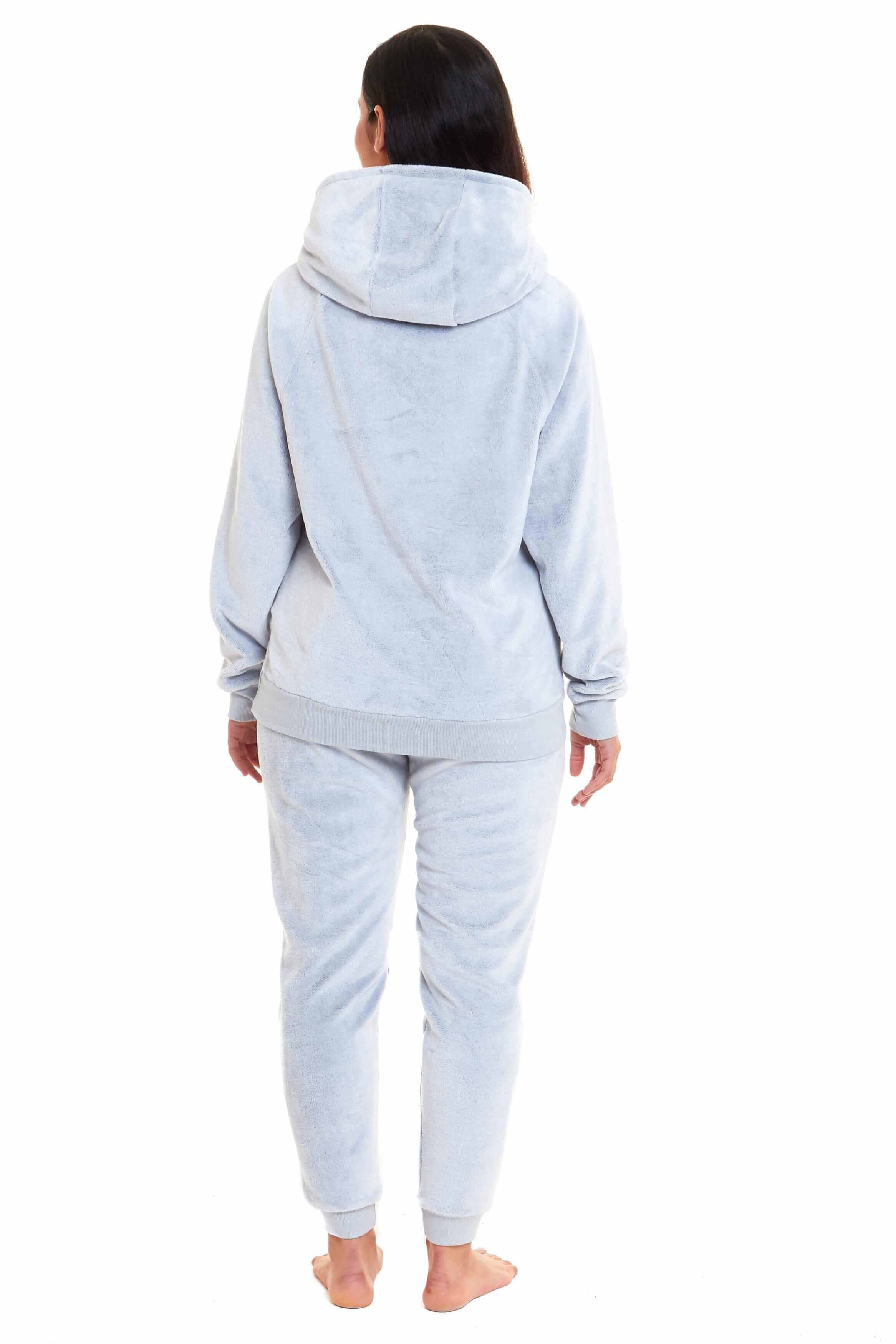 Cuddly Raccoon Fleece Hooded Pyjama Set For Women's And Girls' Sherpa Lined