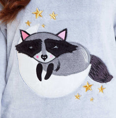 Cuddly Raccoon Fleece Hooded Pyjama Set For Women's And Girls' Sherpa Lined