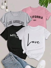 4-Pack Girls' Graphic Print T-Shirts – Trendy Summer Tees