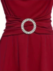 Elegant Red Midi Dress – Cowl Neck & Ruched Shoulders