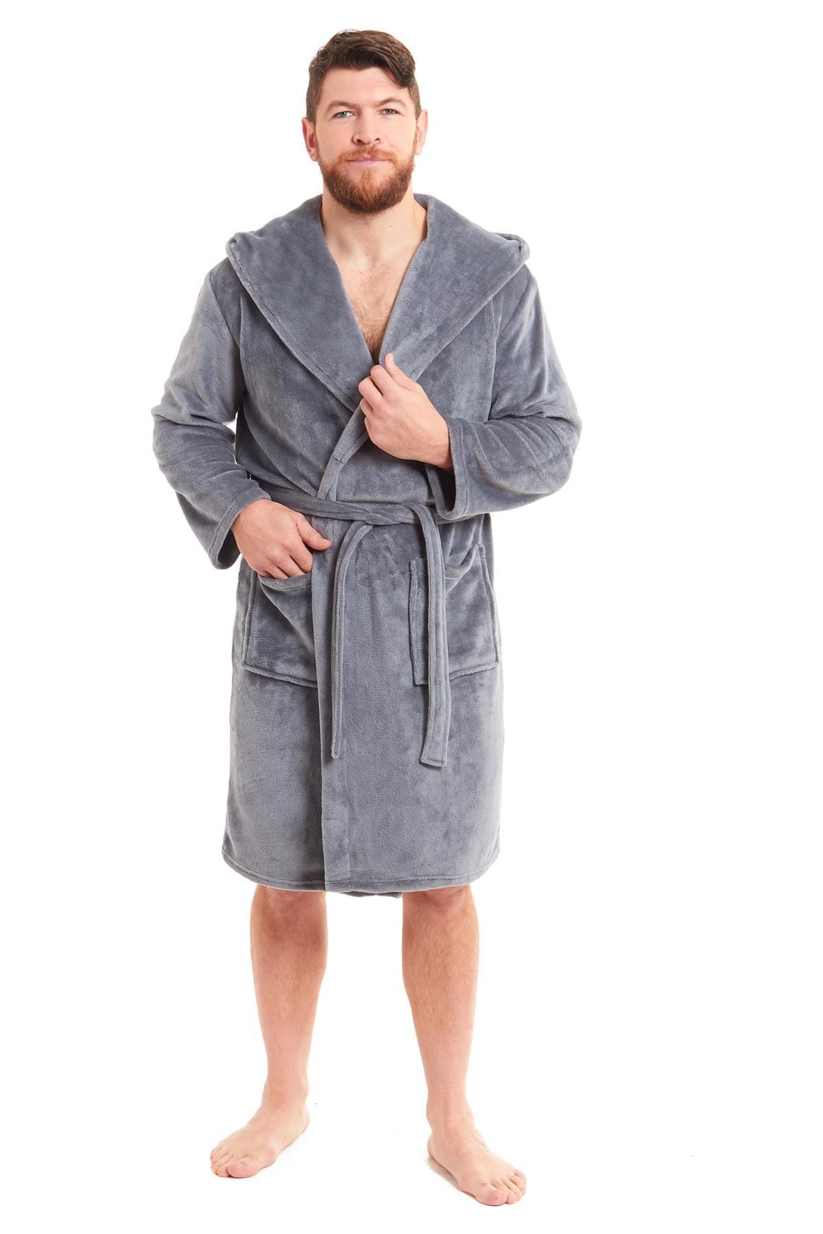 Olivia Rocco Men's Hooded Fleece Dressing Gown