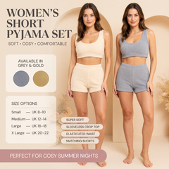 Women's Teddy Fleece Crop Top And Shorts Pyjama Loungewear Set Ultra Soft