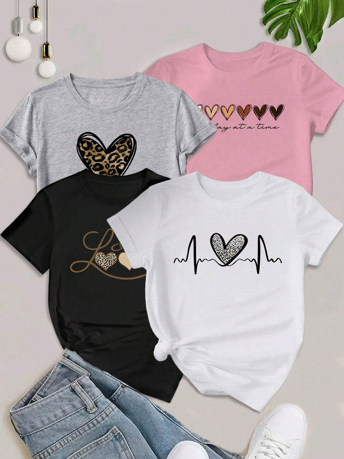 4-Pack Girls' Trendy Graphic T-Shirts, Soft & Stylish Summer Tees