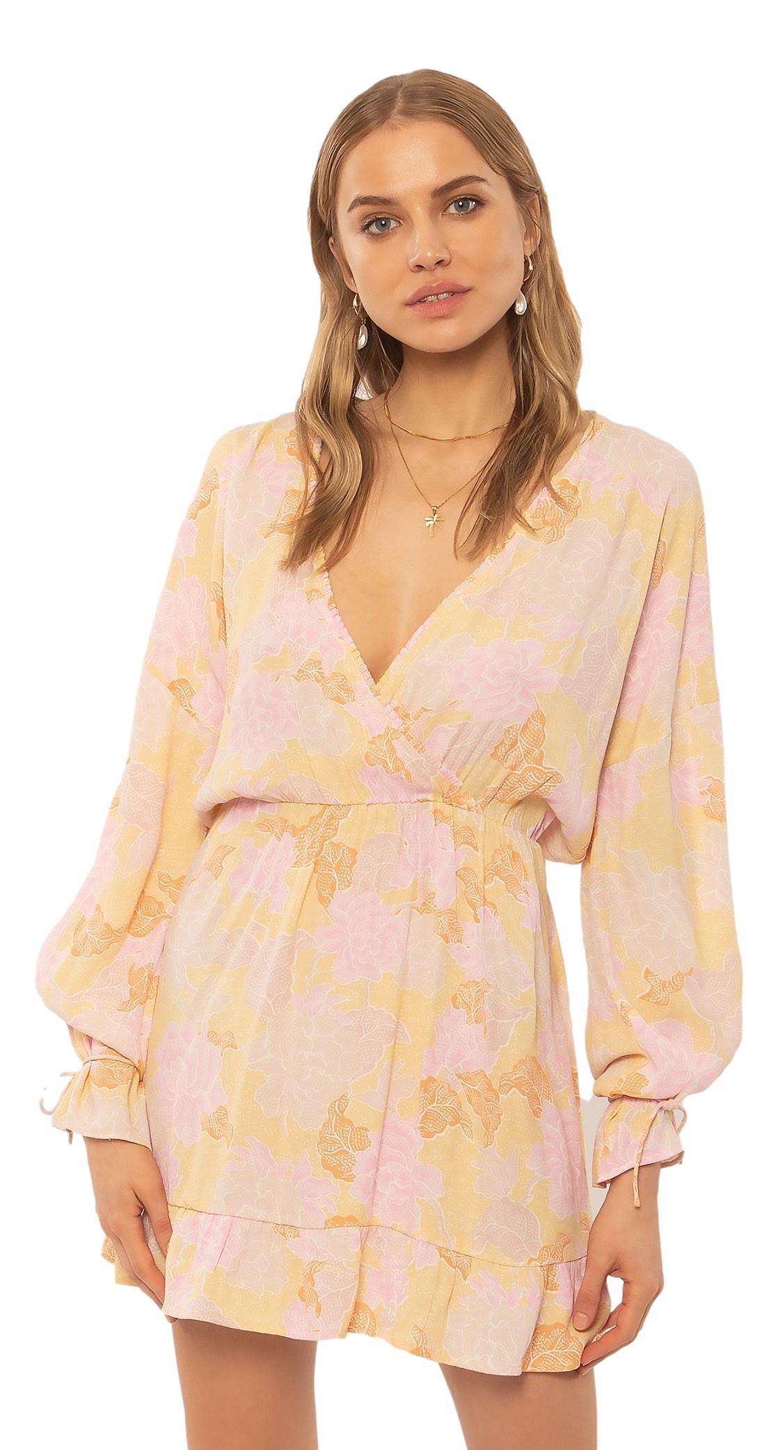 Constellation V-Neck Mini Dress with Flowing Sleeves
