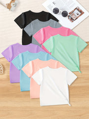 8-Pack Girls' Summer T-Shirts – Soft Knit Crew Neck Tees
