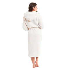 Women's Cream Fleece Touch Hooded Robe Dressing Gown Ultra Soft Loungewear