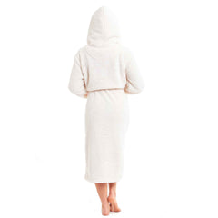 Women's Cream Fleece Touch Hooded Robe Dressing Gown Ultra Soft Loungewear