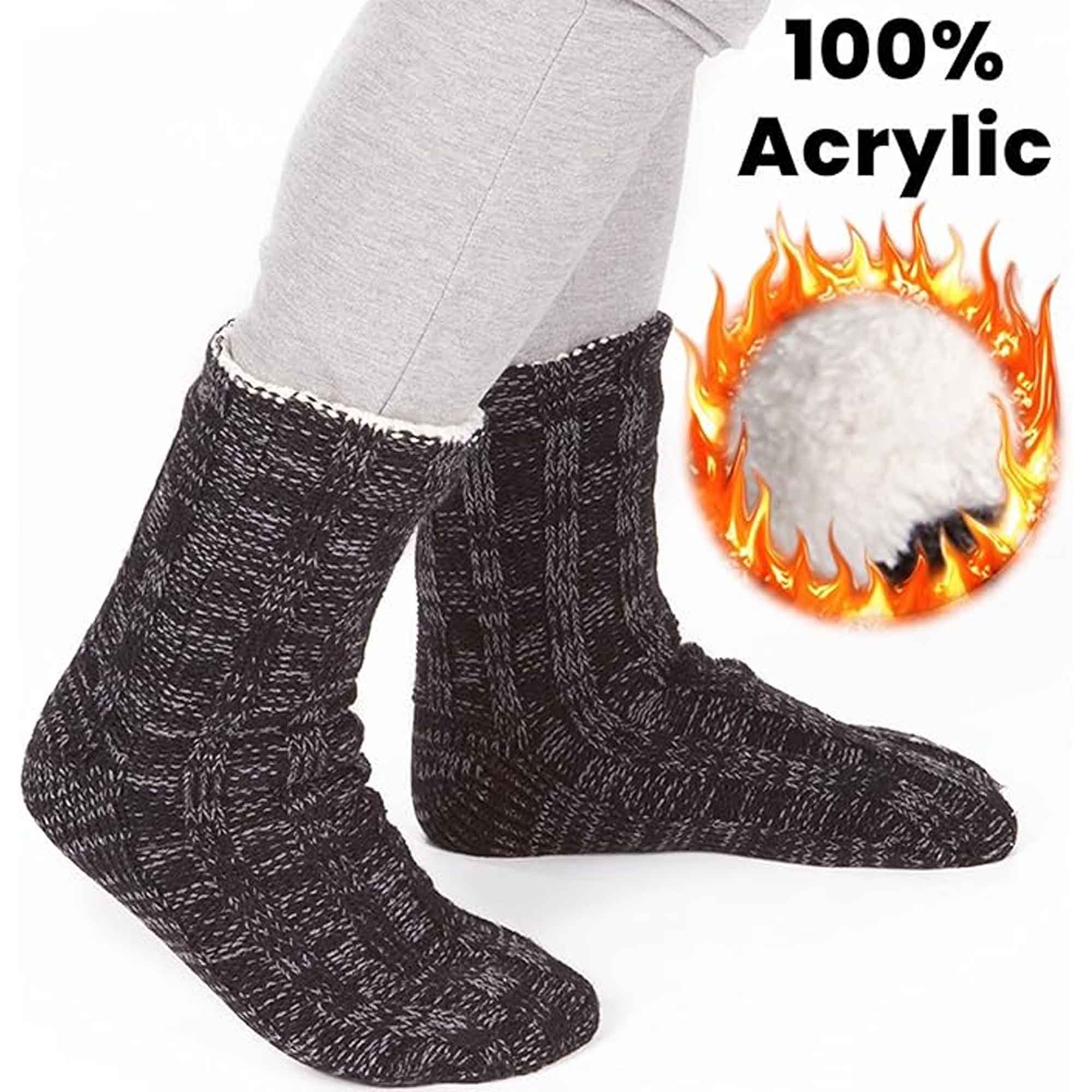 Extra Warm Men's Thermal Chunky Slipper Socks With Non Slip Grips Sherpa