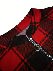 Casual Plaid Drawstring Dress – Long Sleeve & Fit-and-Flare