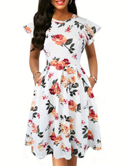 Chic Houndstooth Ruffle Sleeve Dress – Classic & Flattering