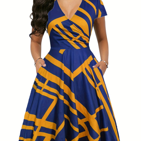 Vintage Chic A-Line Dress – Surplice Neck & Dual Pockets