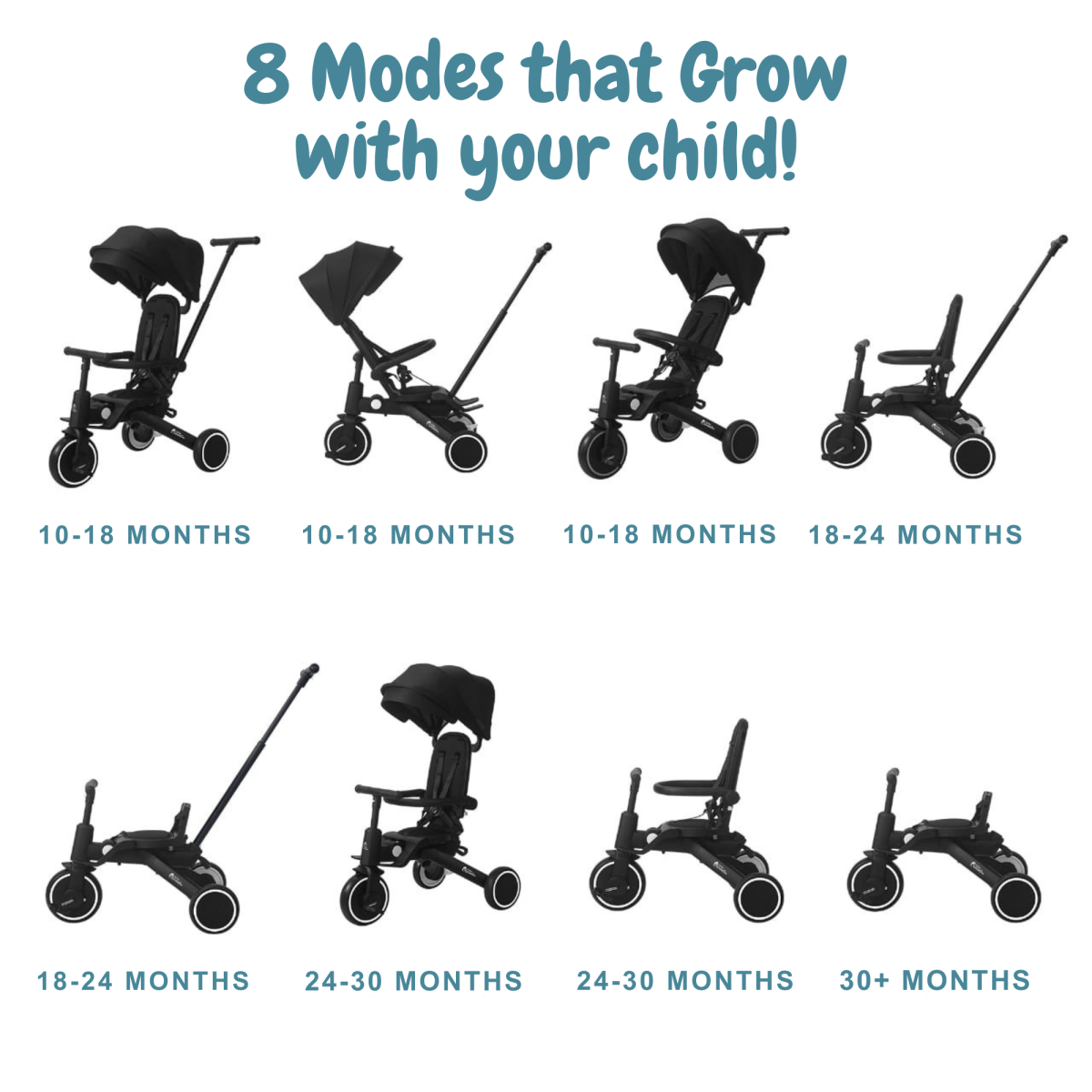 Xplor 6-in-1 Foldable Trike – Jet Black, 10 Months to 4 Years