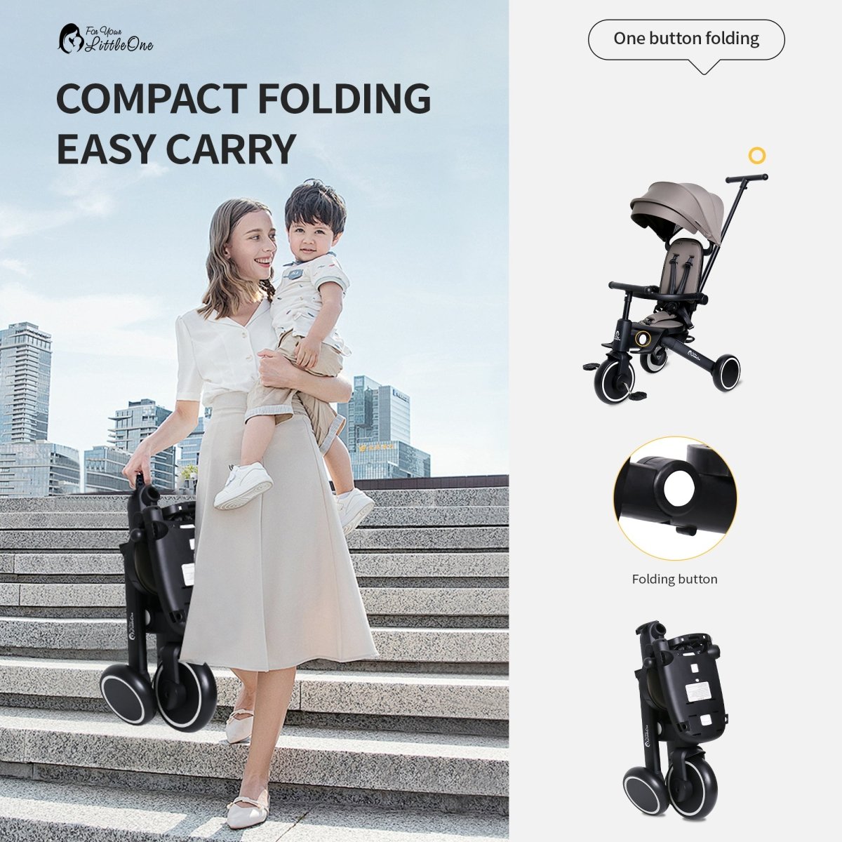 Xplor Plus 6-in-1 Foldable Trike – Jet Black, 10 Months to 4 Years
