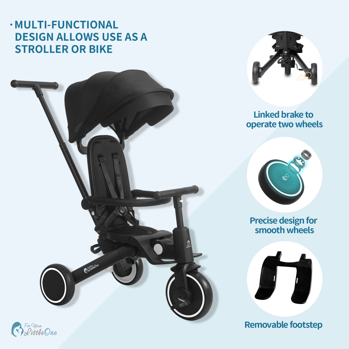 Xplor Plus 6-in-1 Foldable Trike – Jet Black, 10 Months to 4 Years