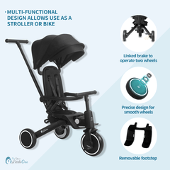 Xplor Ultimate 6-in-1 Foldable Trike – Jet Black, 10 Months to 4 Years