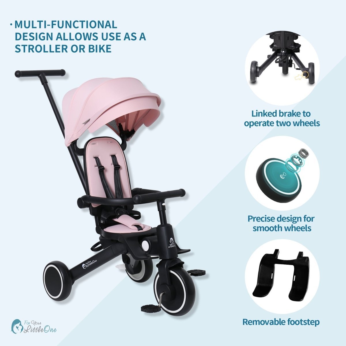 Xplor Ultimate 6-in-1 Foldable Trike – Pastel Pink, 10 Months to 4 Years