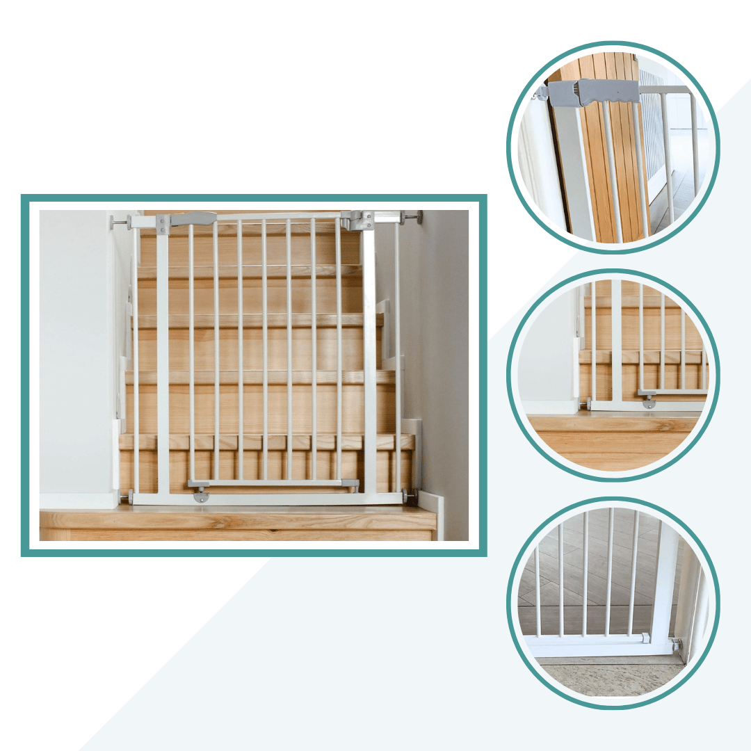 Pressure Fit Stair Gate – White, No Drilling, Fits 77-114cm