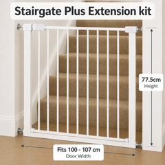 Pressure Fit Stair Gate – White, No Drilling, Fits 77-114cm