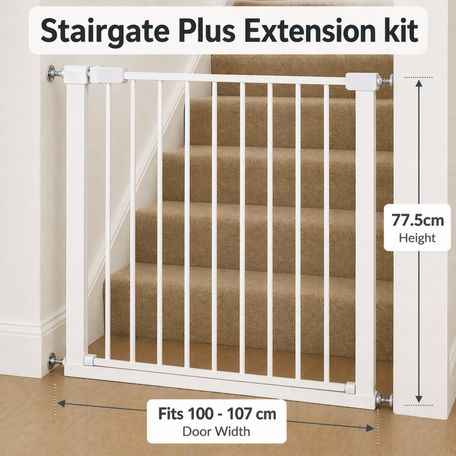Pressure Fit Stair Gate – White, No Drilling, Fits 77-114cm
