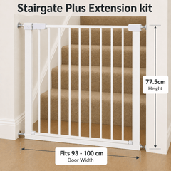 Pressure Fit Stair Gate – White, No Drilling, Fits 77-114cm