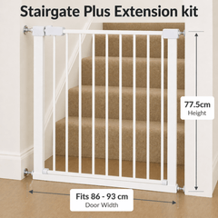 Pressure Fit Stair Gate – White, No Drilling, Fits 77-114cm