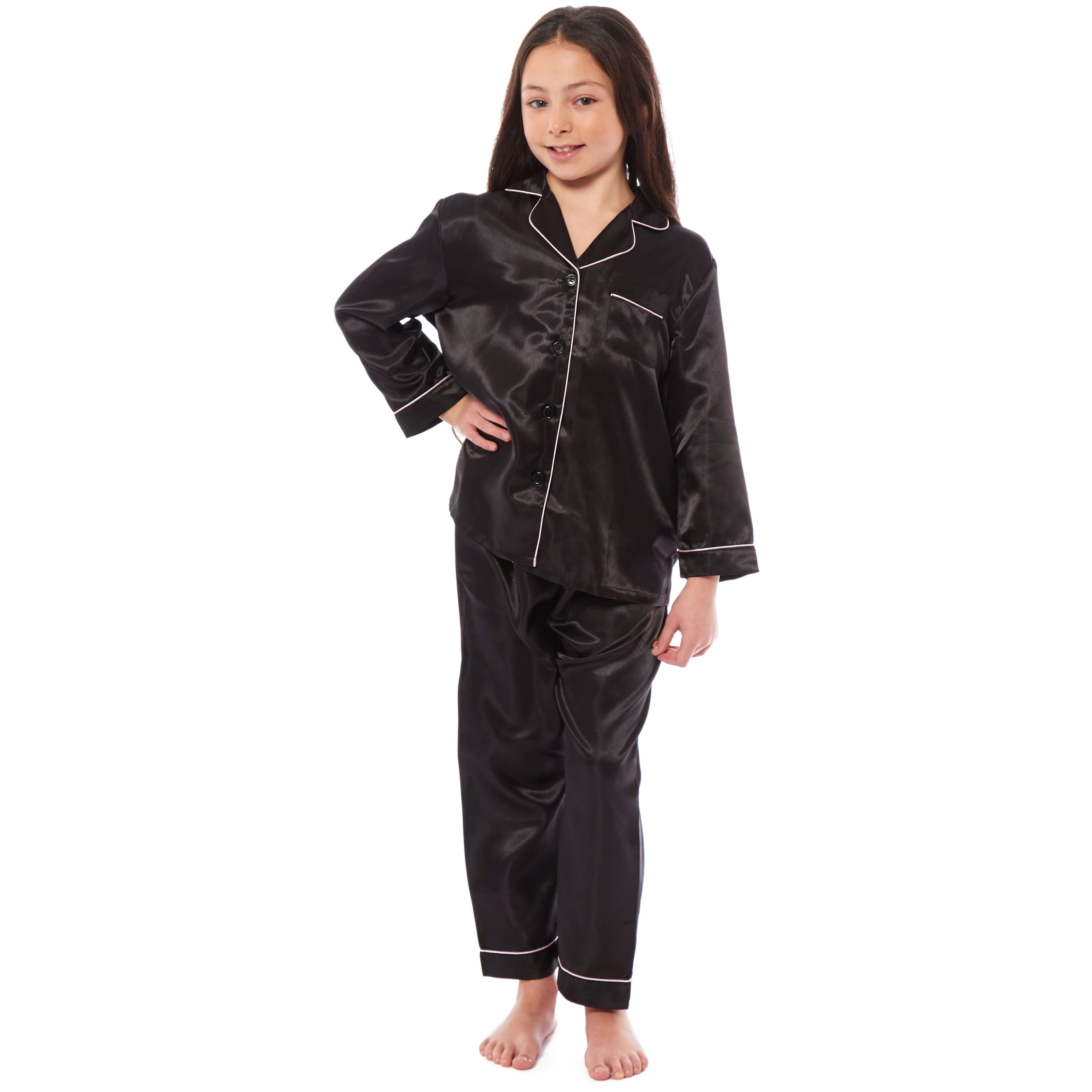 Girls' Satin Silk Pyjama Set Long Sleeve Button Down Sleepwear Luxurious