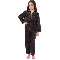 Girls' Satin Silk Pyjama Set Long Sleeve Button Down Sleepwear Luxurious