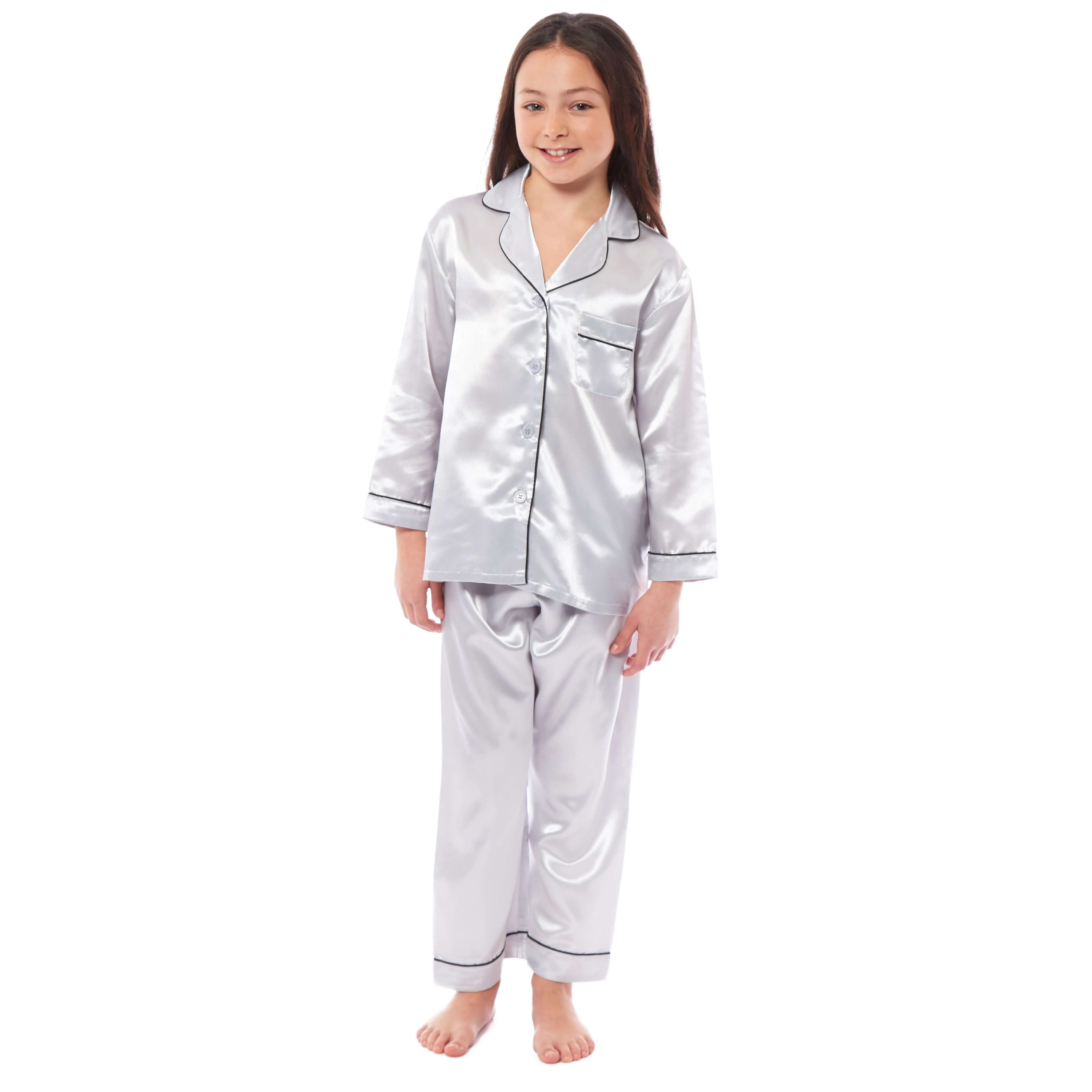 Girls' Satin Silk Pyjama Set Long Sleeve Button Down Sleepwear Luxurious