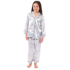 Girls' Satin Silk Pyjama Set Long Sleeve Button Down Sleepwear Luxurious