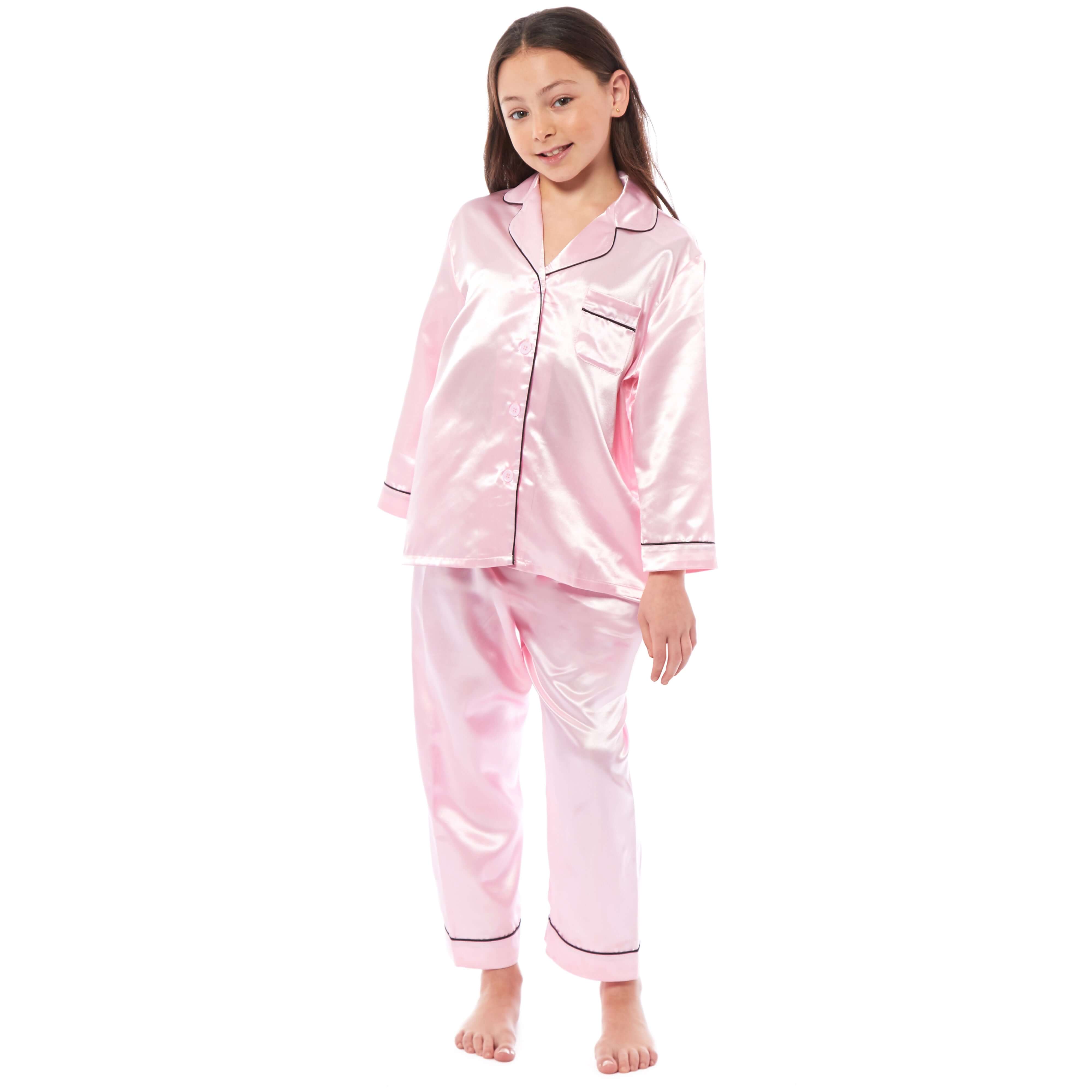 Girls' Satin Silk Pyjama Set Long Sleeve Button Down Sleepwear Luxurious