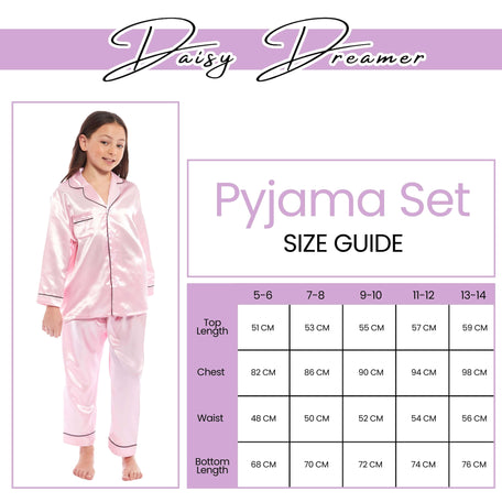 Girls' Satin Silk Pyjama Set Long Sleeve Button Down Sleepwear Luxurious