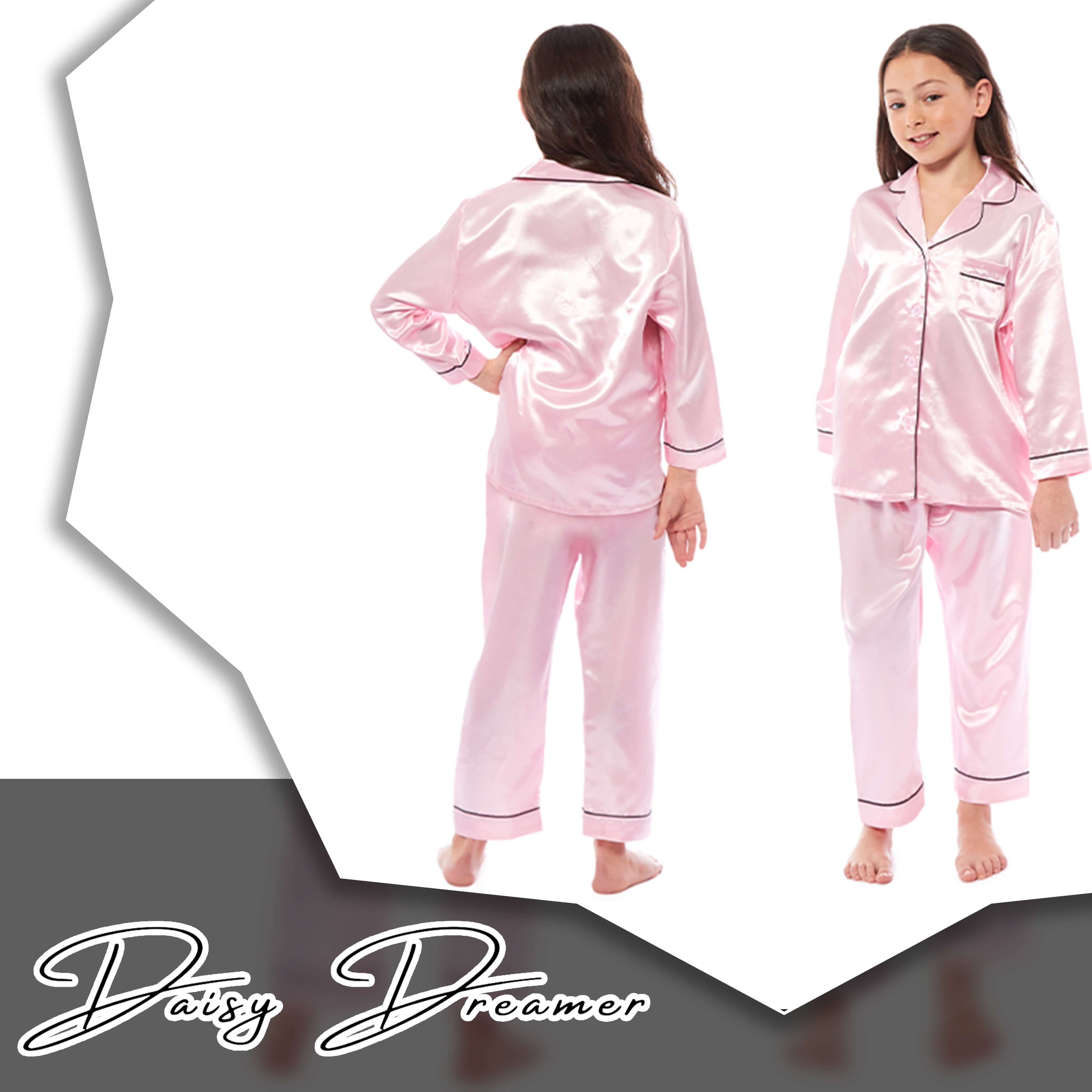 Girls' Satin Silk Pyjama Set Long Sleeve Button Down Sleepwear Luxurious