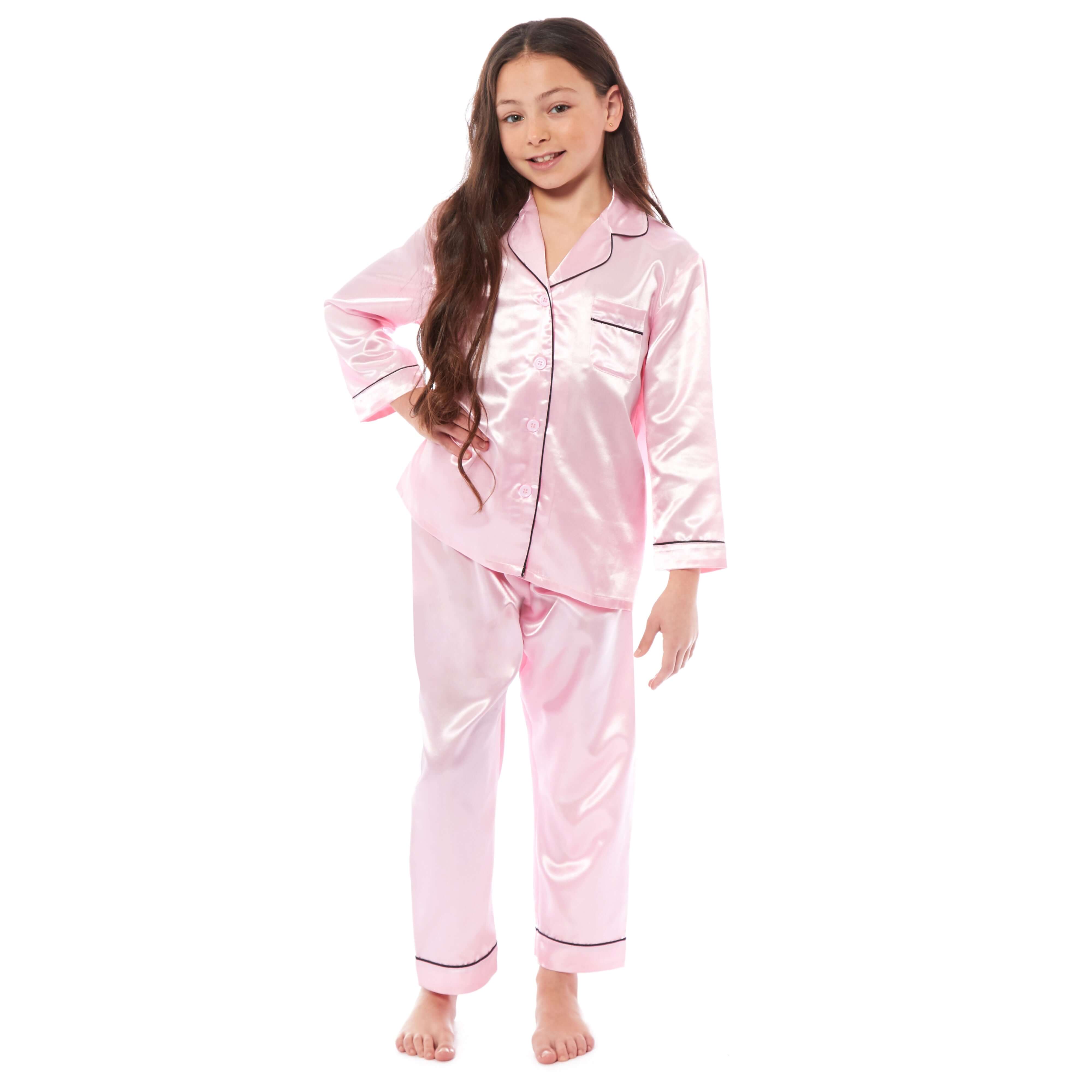 Girls' Satin Silk Pyjama Set Long Sleeve Button Down Sleepwear Luxurious