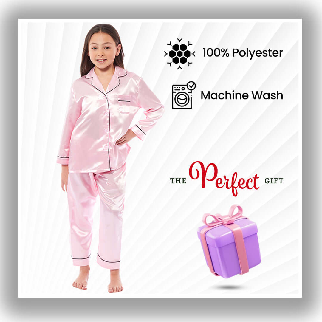 Girls' Satin Silk Pyjama Set Long Sleeve Button Down Sleepwear Luxurious